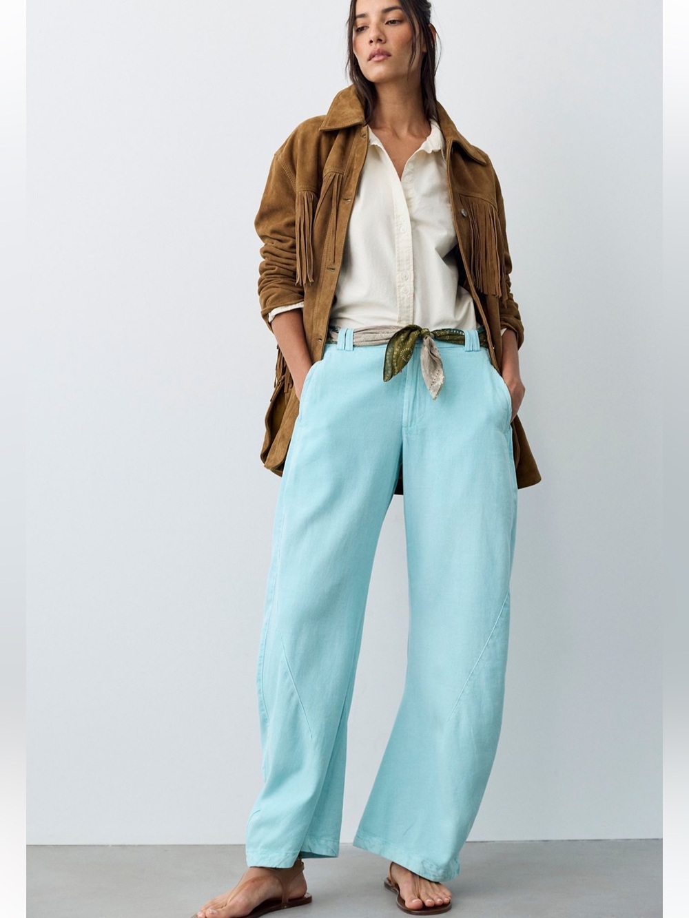 Free People Spotlight Washed Barrel Chino Trousers Blue Glow 6